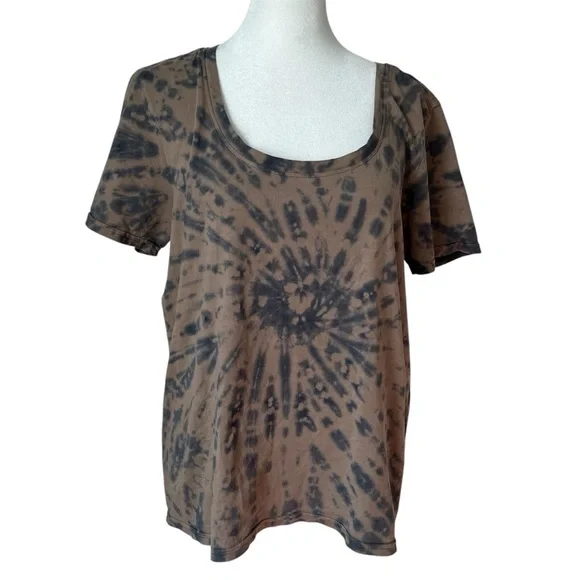 Pact Organic Cotton Husk Spiral Tie Dye Tee Shirt Small Brown Hippie Boho Artsy - Picture 1 of 8